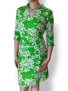 J. McLaughlin Carly Dress Catalina Cloth Green White Print M